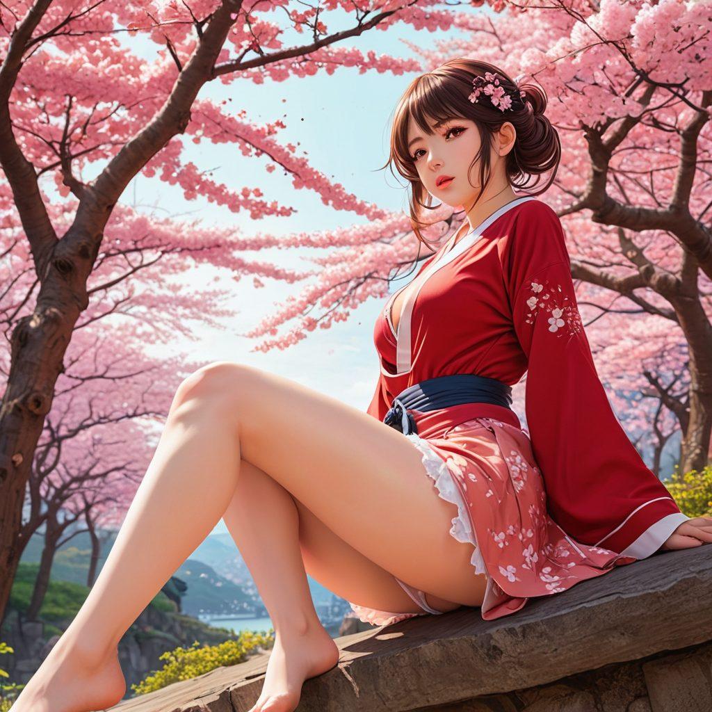 A captivating scene showcasing a vibrant, fantastical world of hentai manga and adult anime, featuring stylized characters with leg-centric designs, accentuating their allure in dynamic poses. Background elements like cherry blossoms and soft glow effects add a romantic touch, while subtle references to mature themes elevate the atmosphere. The composition should draw the viewer's eye to the intricacies of leg-focused artistry. vibrant colors. digital illustration. anime style.